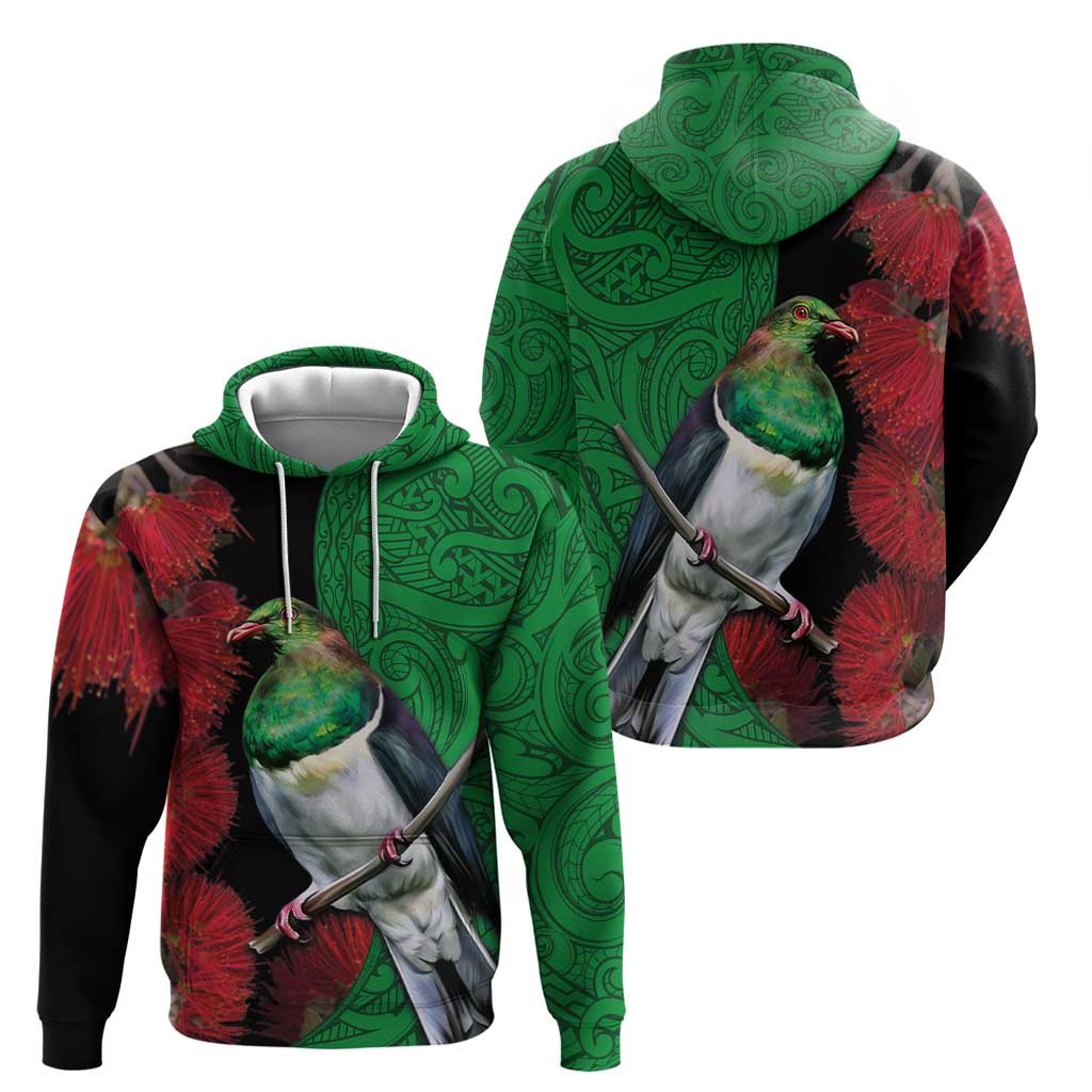 New Zealand Kereru And Pohutukawa Hoodie Maori Tribal Tattoo LT03 - Polynesian Pride