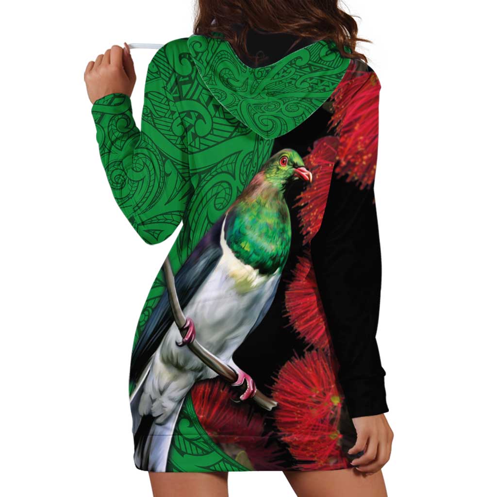 New Zealand Kereru And Pohutukawa Hoodie Dress Maori Tribal Tattoo LT03 - Polynesian Pride