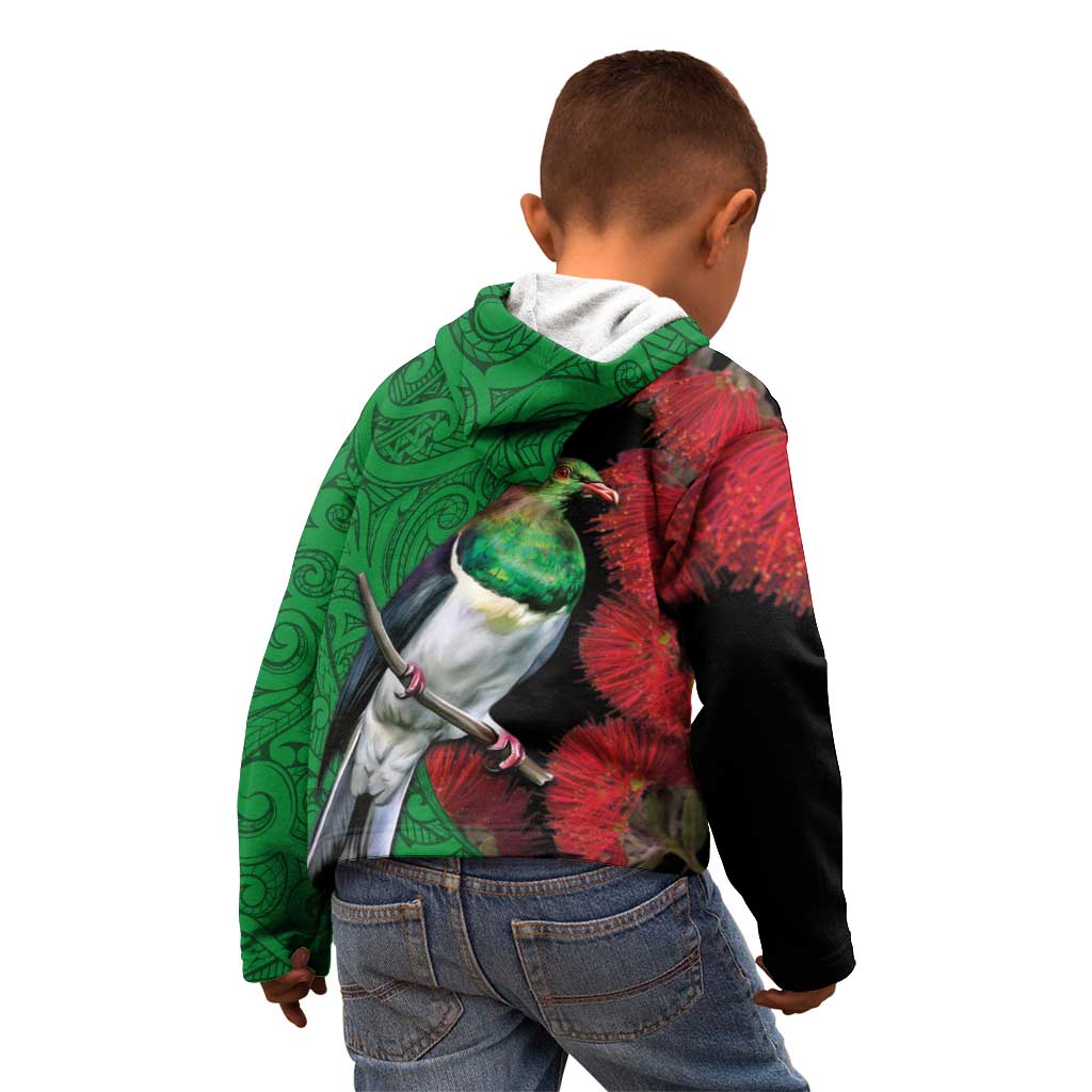 New Zealand Kereru And Pohutukawa Kid Hoodie Maori Tribal Tattoo LT03 - Polynesian Pride