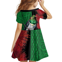 New Zealand Kereru And Pohutukawa Kid Short Sleeve Dress Maori Tribal Tattoo LT03 - Polynesian Pride