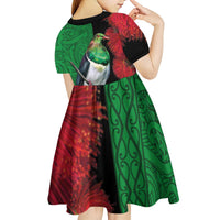New Zealand Kereru And Pohutukawa Kid Short Sleeve Dress Maori Tribal Tattoo LT03 - Polynesian Pride