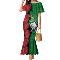 New Zealand Kereru And Pohutukawa Mermaid Dress Maori Tribal Tattoo LT03 Women Black - Polynesian Pride