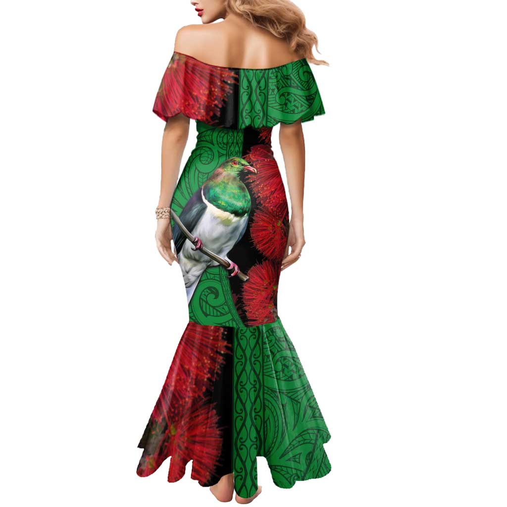 New Zealand Kereru And Pohutukawa Mermaid Dress Maori Tribal Tattoo LT03 - Polynesian Pride