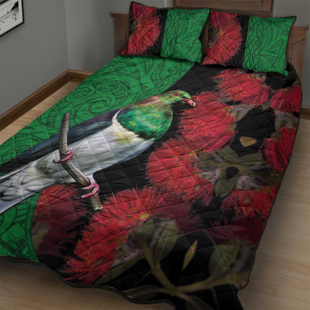 New Zealand Kereru And Pohutukawa Quilt Bed Set Maori Tribal Tattoo LT03 - Polynesian Pride