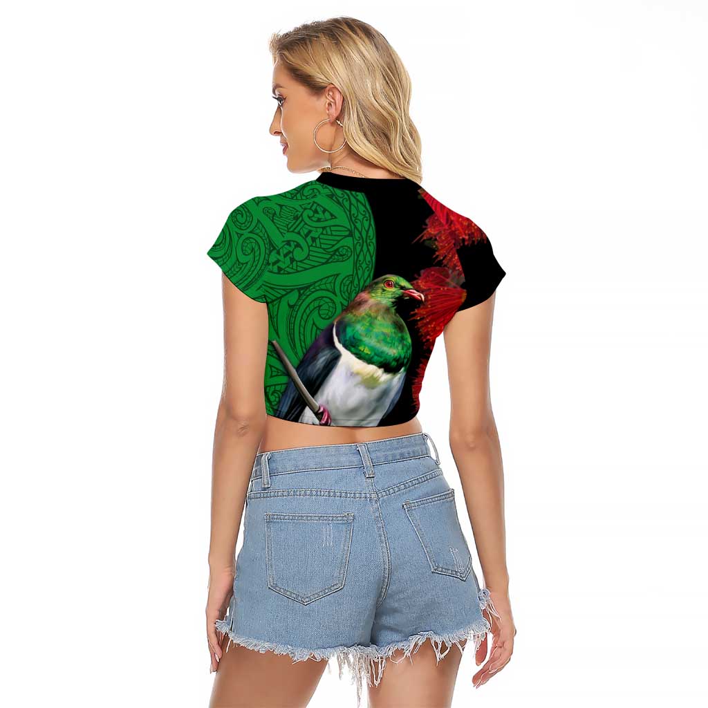 New Zealand Kereru And Pohutukawa Raglan Cropped T Shirt Maori Tribal Tattoo LT03 - Polynesian Pride