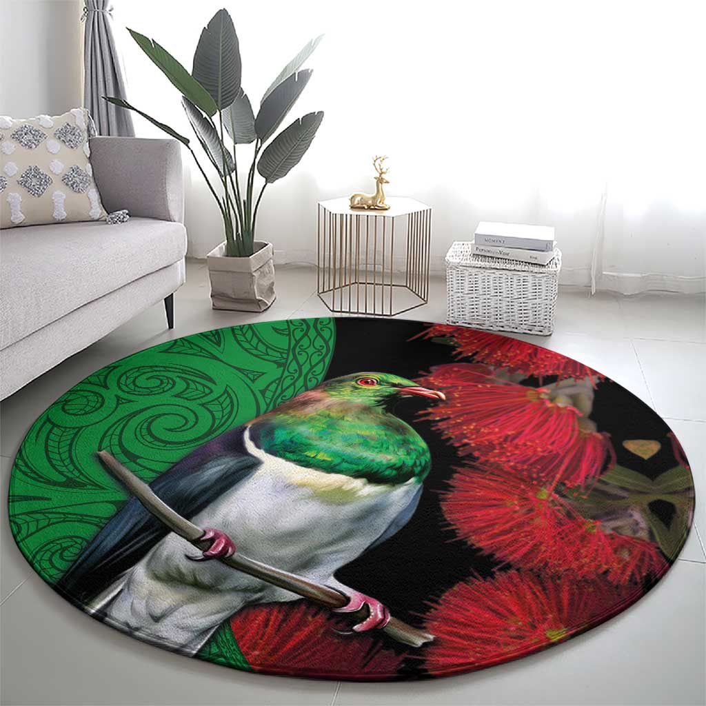 New Zealand Kereru And Pohutukawa Round Carpet Maori Tribal Tattoo LT03 - Polynesian Pride