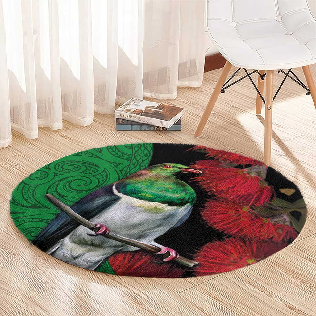New Zealand Kereru And Pohutukawa Round Carpet Maori Tribal Tattoo LT03 - Polynesian Pride