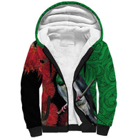 New Zealand Kereru And Pohutukawa Sherpa Hoodie Maori Tribal Tattoo LT03 Unisex Black - Polynesian Pride