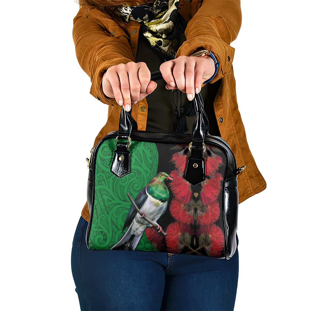 New Zealand Kereru And Pohutukawa Shoulder Handbag Maori Tribal Tattoo LT03 One Size Black - Polynesian Pride