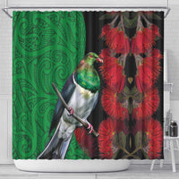 New Zealand Kereru And Pohutukawa Shower Curtain Maori Tribal Tattoo LT03 - Polynesian Pride