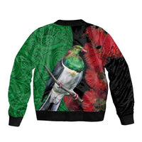 New Zealand Kereru And Pohutukawa Sleeve Zip Bomber Jacket Maori Tribal Tattoo LT03 - Polynesian Pride