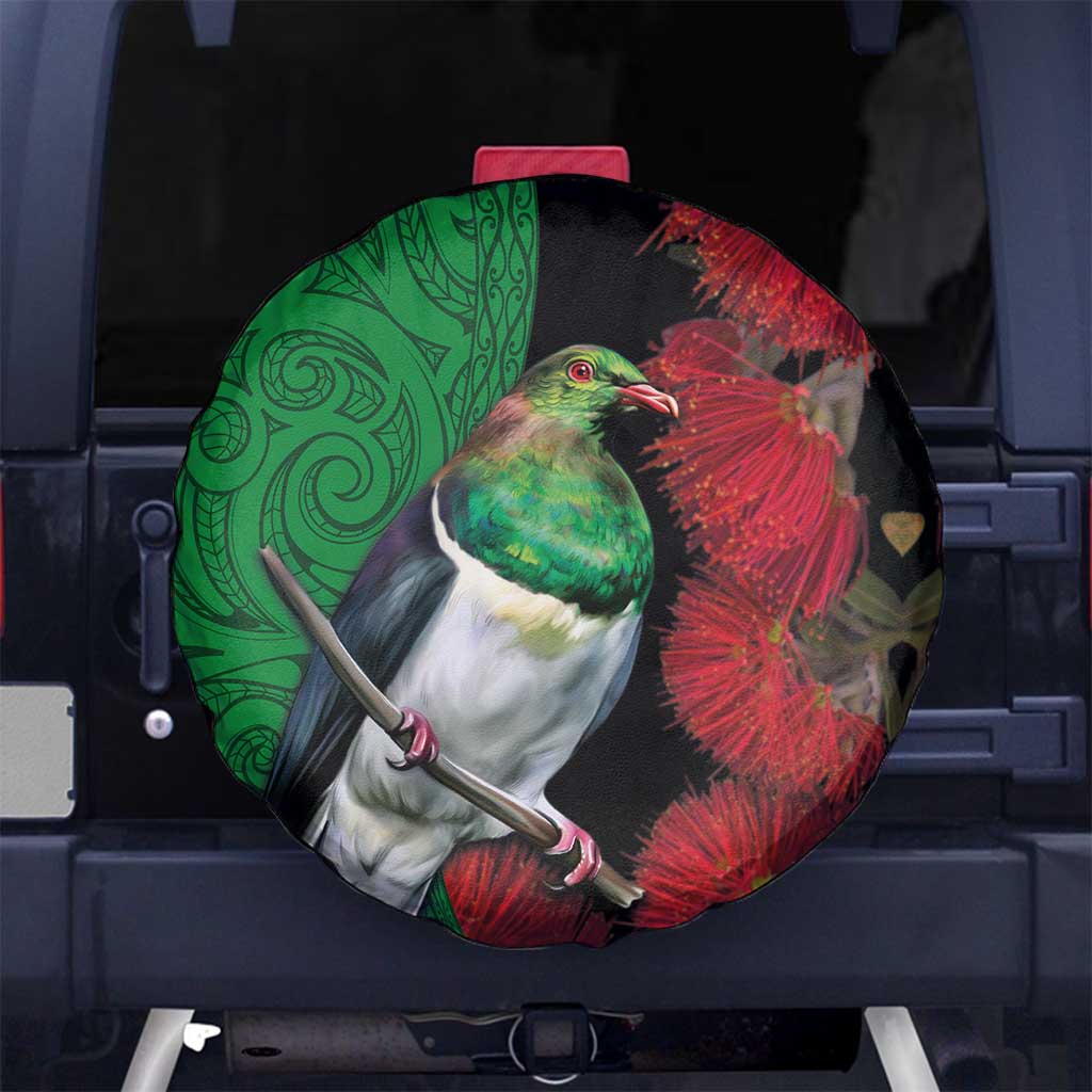 New Zealand Kereru And Pohutukawa Spare Tire Cover Maori Tribal Tattoo LT03 - Polynesian Pride