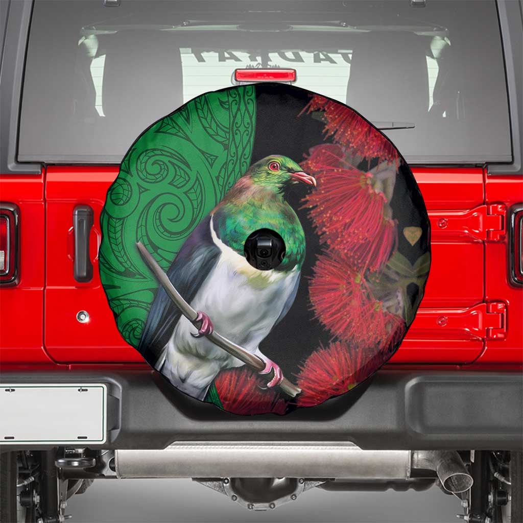New Zealand Kereru And Pohutukawa Spare Tire Cover Maori Tribal Tattoo LT03 - Polynesian Pride