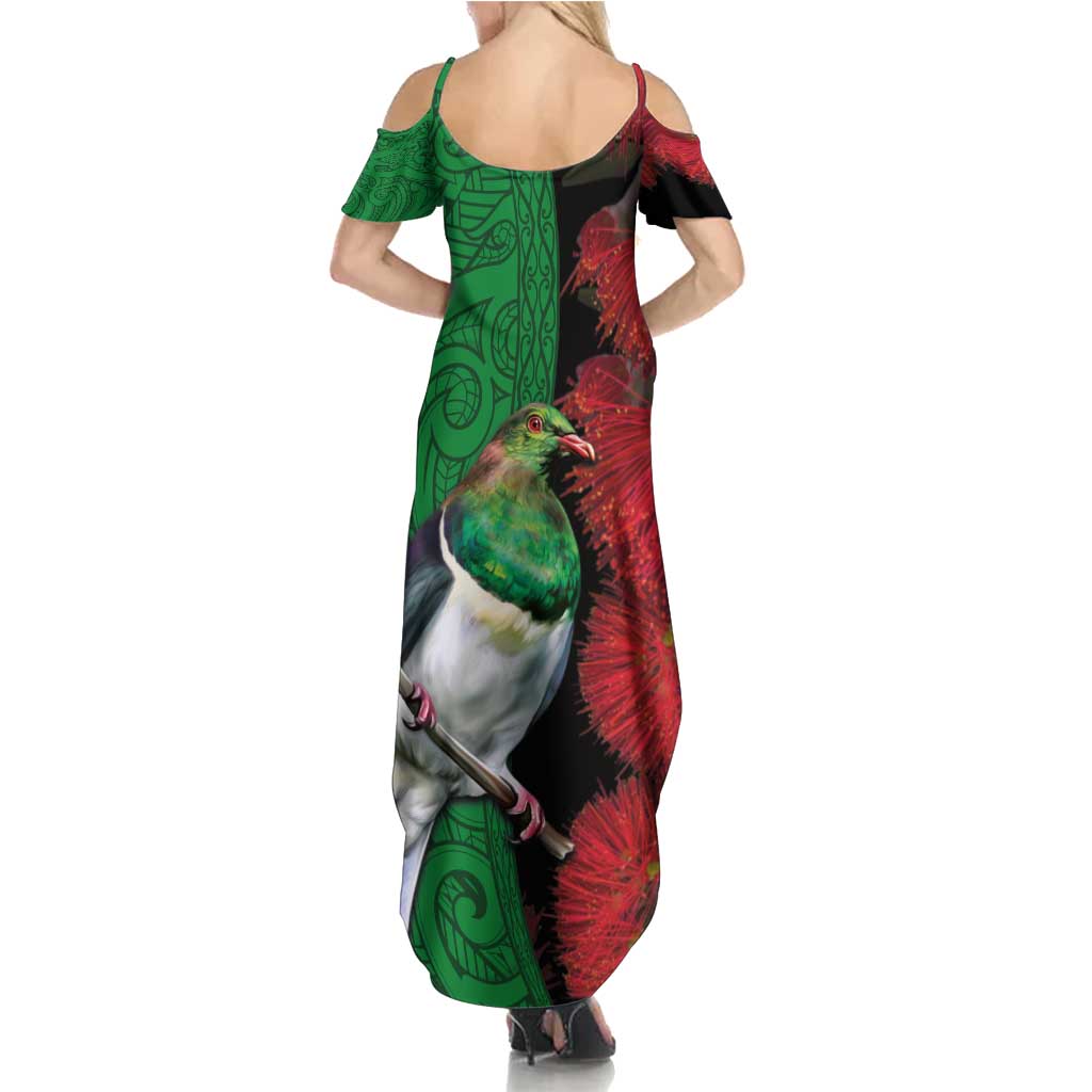New Zealand Kereru And Pohutukawa Summer Maxi Dress Maori Tribal Tattoo LT03 - Polynesian Pride