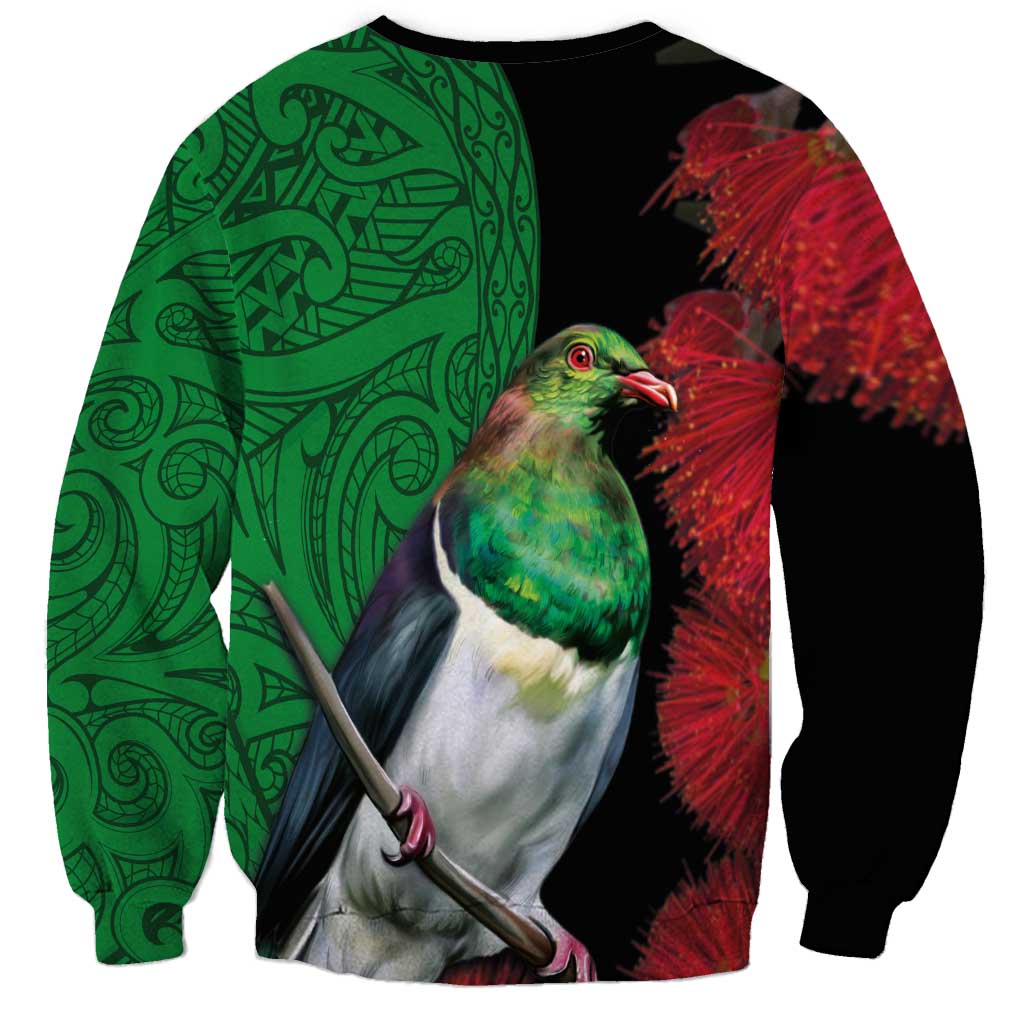 New Zealand Kereru And Pohutukawa Sweatshirt Maori Tribal Tattoo LT03 - Polynesian Pride