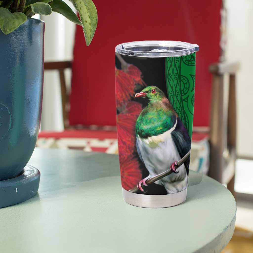 New Zealand Kereru And Pohutukawa Tumbler Cup Maori Tribal Tattoo LT03 - Polynesian Pride