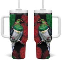 New Zealand Kereru And Pohutukawa Tumbler With Handle Maori Tribal Tattoo LT03 One Size: 40 oz Black - Polynesian Pride