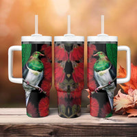 New Zealand Kereru And Pohutukawa Tumbler With Handle Maori Tribal Tattoo LT03 - Polynesian Pride