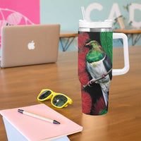 New Zealand Kereru And Pohutukawa Tumbler With Handle Maori Tribal Tattoo LT03 - Polynesian Pride