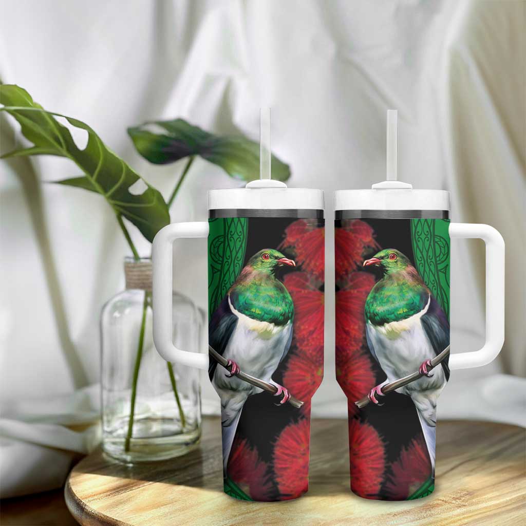 New Zealand Kereru And Pohutukawa Tumbler With Handle Maori Tribal Tattoo LT03 - Polynesian Pride