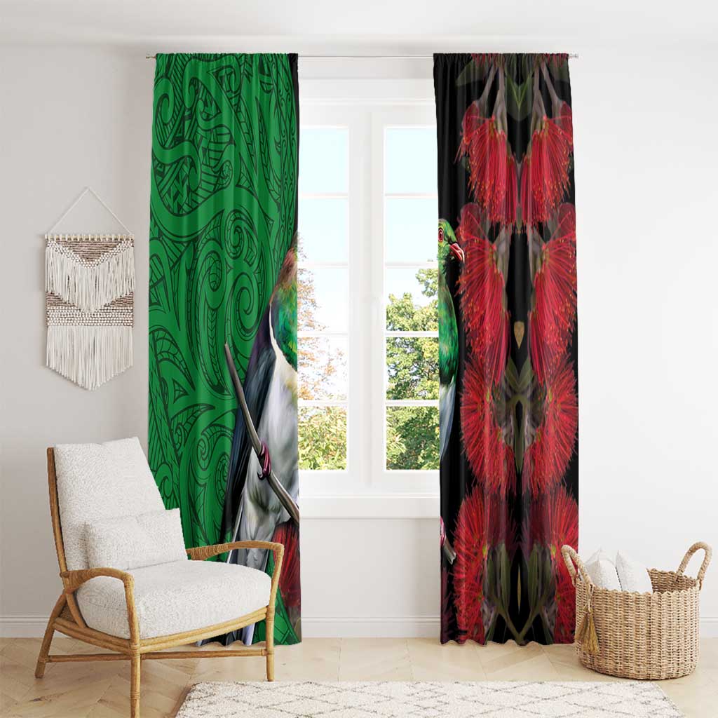 New Zealand Kereru And Pohutukawa Window Curtain Maori Tribal Tattoo LT03 - Polynesian Pride