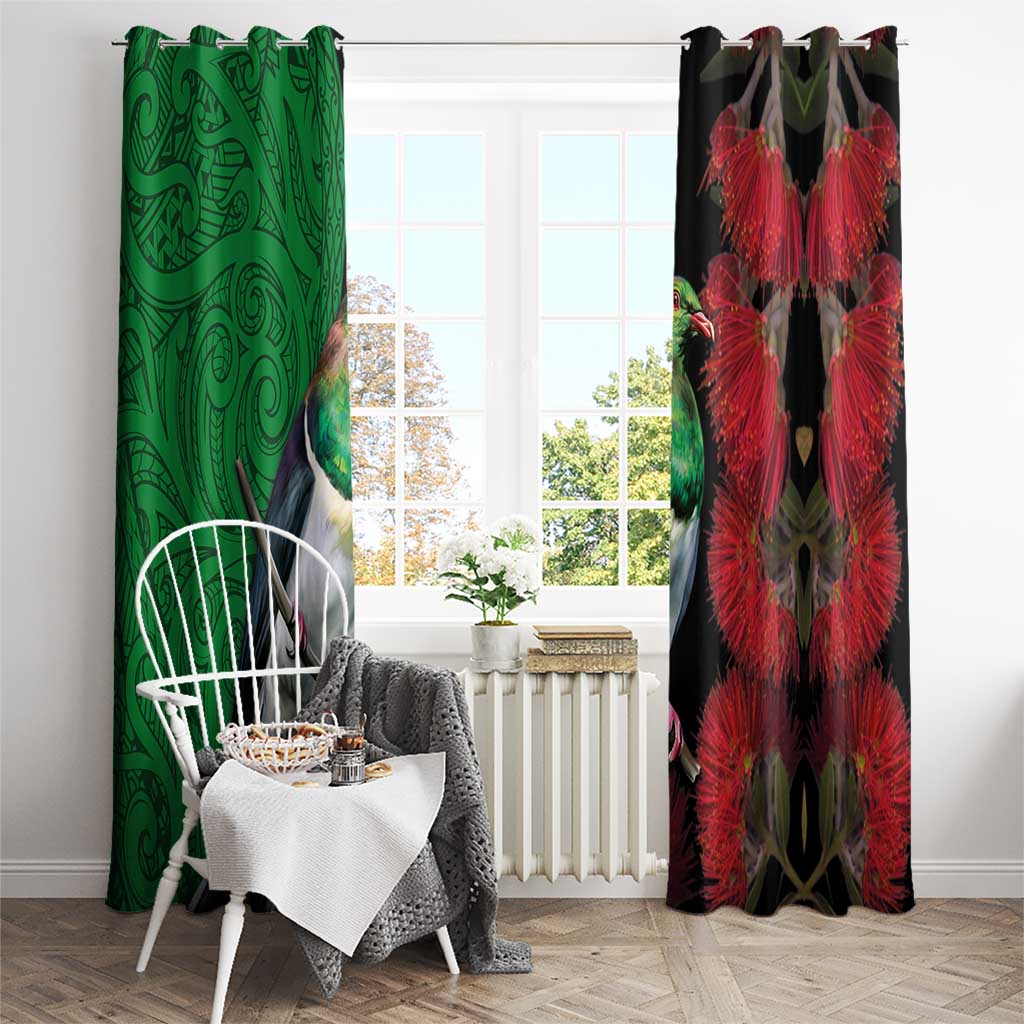 New Zealand Kereru And Pohutukawa Window Curtain Maori Tribal Tattoo LT03 - Polynesian Pride
