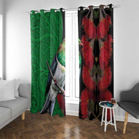 New Zealand Kereru And Pohutukawa Window Curtain Maori Tribal Tattoo LT03 With Grommets Black - Polynesian Pride