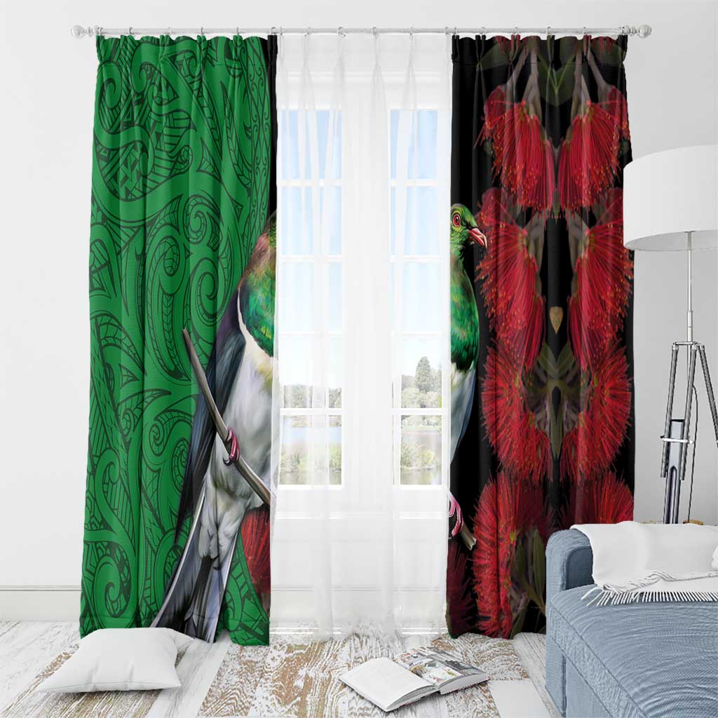New Zealand Kereru And Pohutukawa Window Curtain Maori Tribal Tattoo LT03 - Polynesian Pride