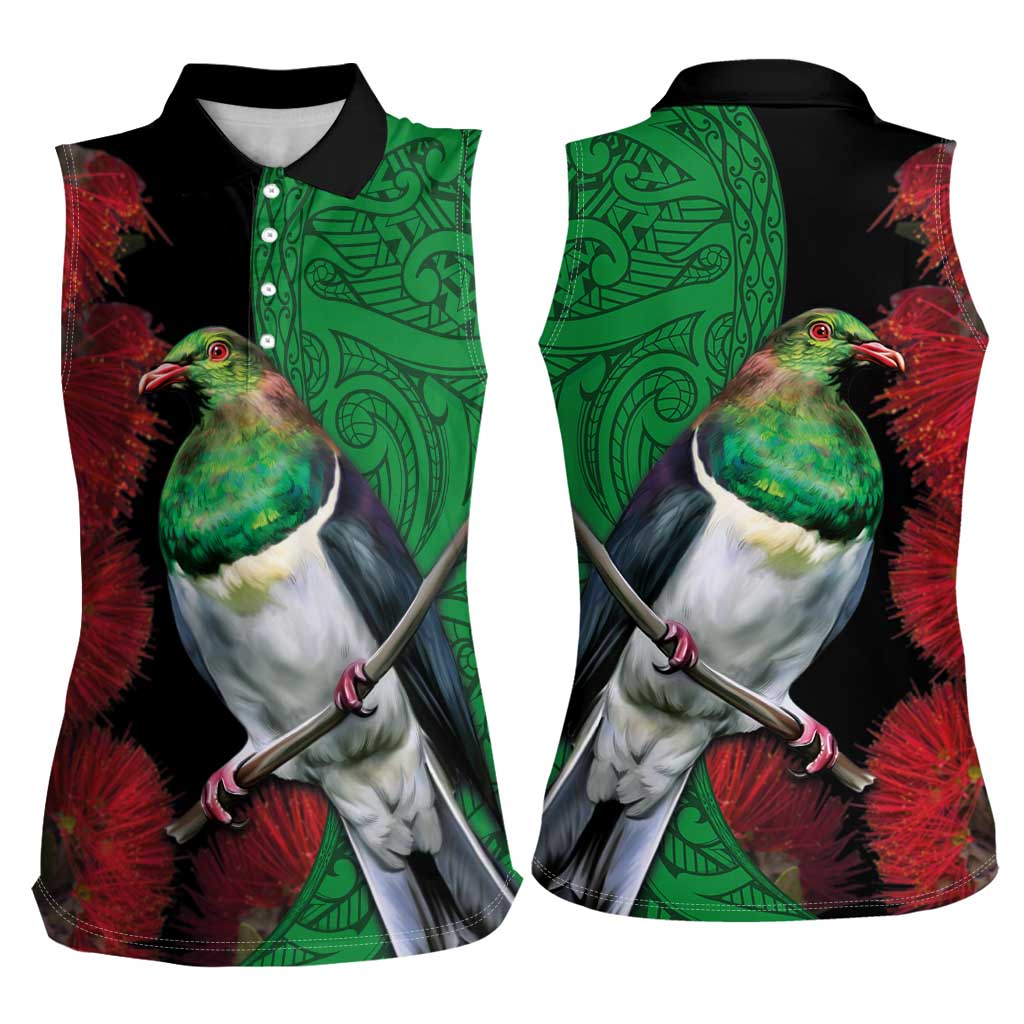 New Zealand Kereru And Pohutukawa Women Sleeveless Polo Shirt Maori Tribal Tattoo LT03 - Polynesian Pride