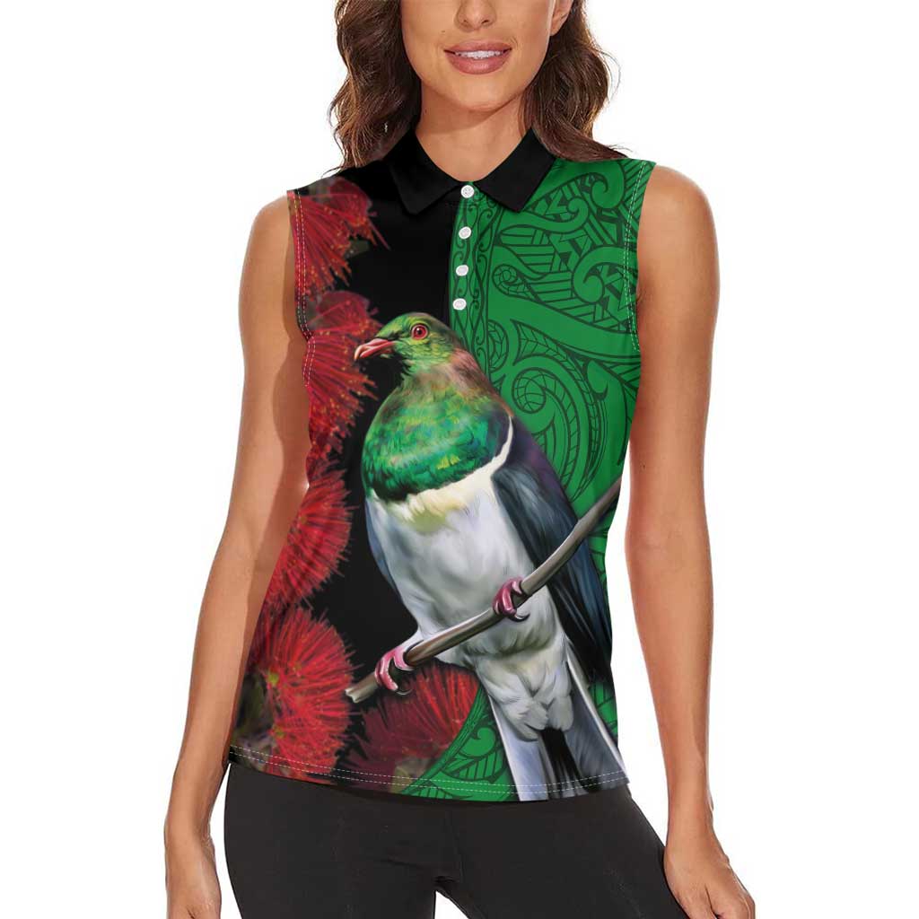 New Zealand Kereru And Pohutukawa Women Sleeveless Polo Shirt Maori Tribal Tattoo LT03 - Polynesian Pride