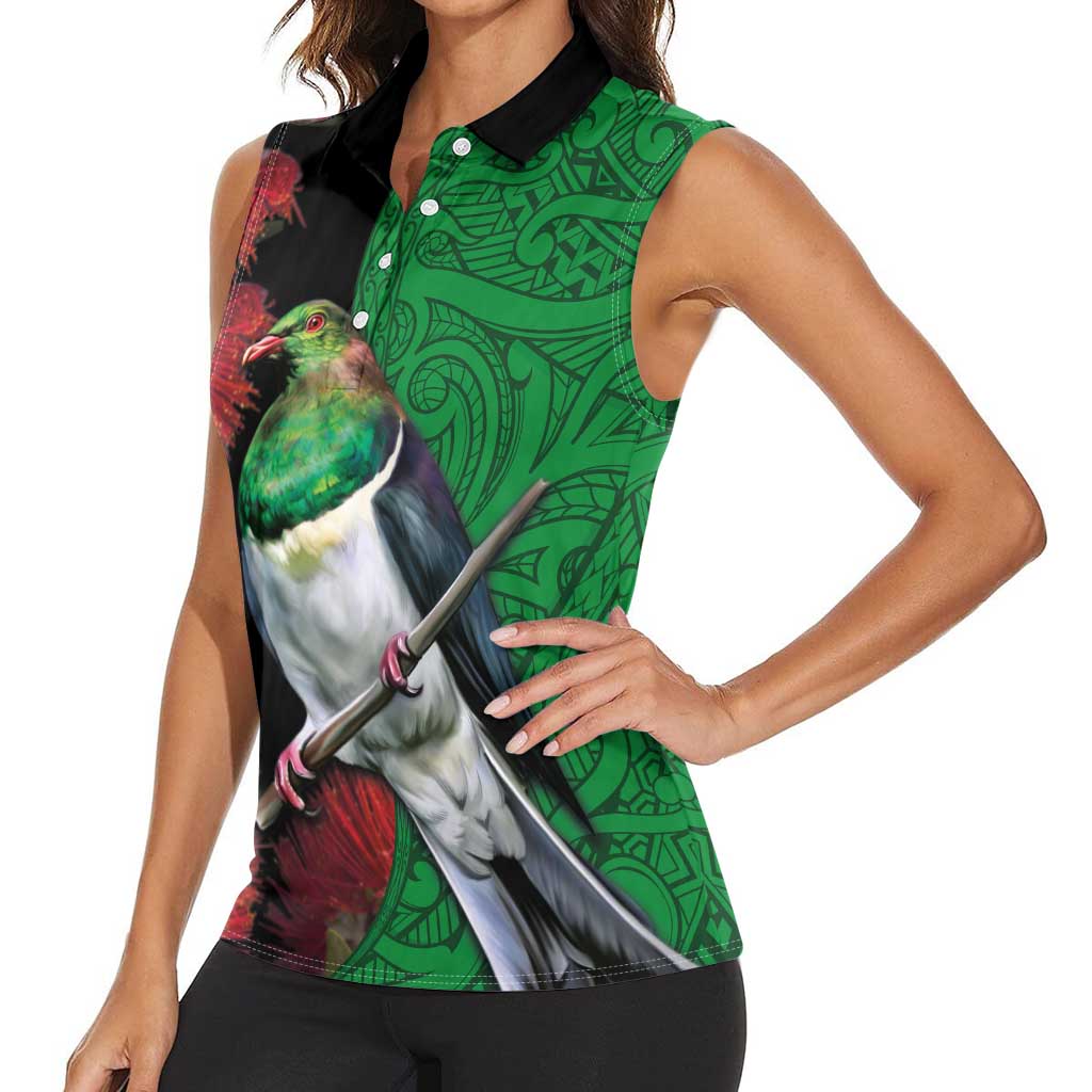 New Zealand Kereru And Pohutukawa Women Sleeveless Polo Shirt Maori Tribal Tattoo LT03 - Polynesian Pride