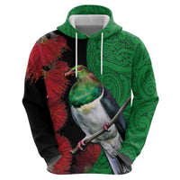 New Zealand Kereru And Pohutukawa Zip Hoodie Maori Tribal Tattoo LT03 - Polynesian Pride