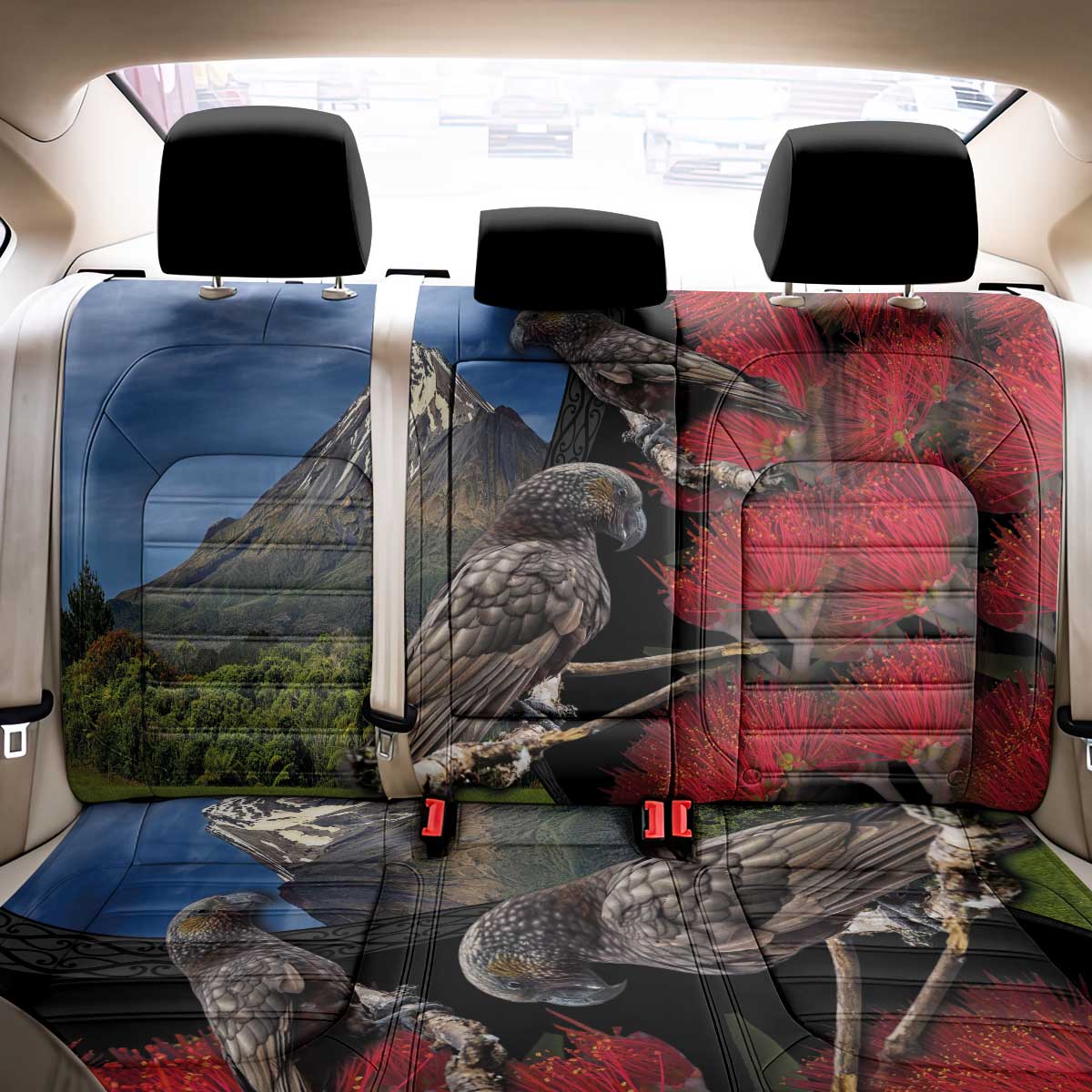 New Zealand Kea And Pohutukawa Back Car Seat Cover With The Mountain Landscape LT03 - Polynesian Pride