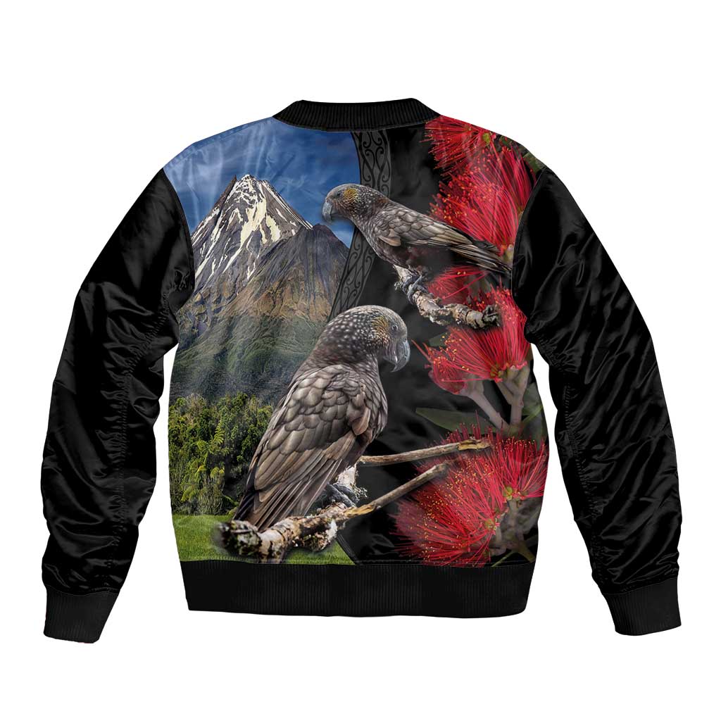 New Zealand Kea And Pohutukawa Bomber Jacket With The Mountain Landscape LT03 - Polynesian Pride