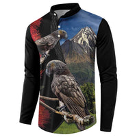New Zealand Kea And Pohutukawa Button Sweatshirt With The Mountain Landscape LT03 - Polynesian Pride