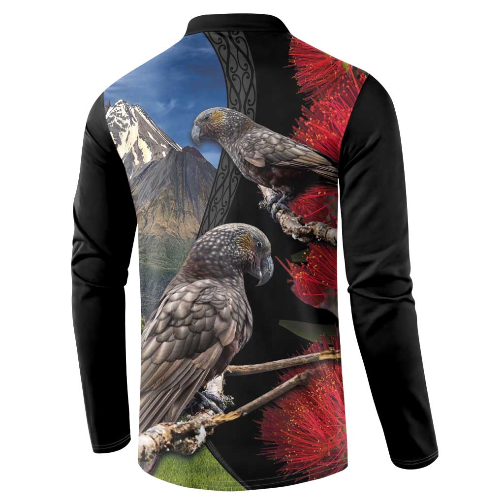 New Zealand Kea And Pohutukawa Button Sweatshirt With The Mountain Landscape LT03 - Polynesian Pride