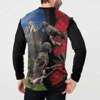 New Zealand Kea And Pohutukawa Button Sweatshirt With The Mountain Landscape LT03 - Polynesian Pride