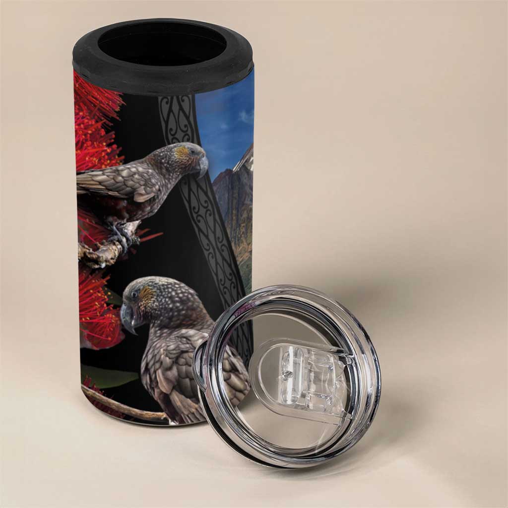 New Zealand Kea And Pohutukawa 4 in 1 Can Cooler Tumbler With The Mountain Landscape LT03 - Polynesian Pride
