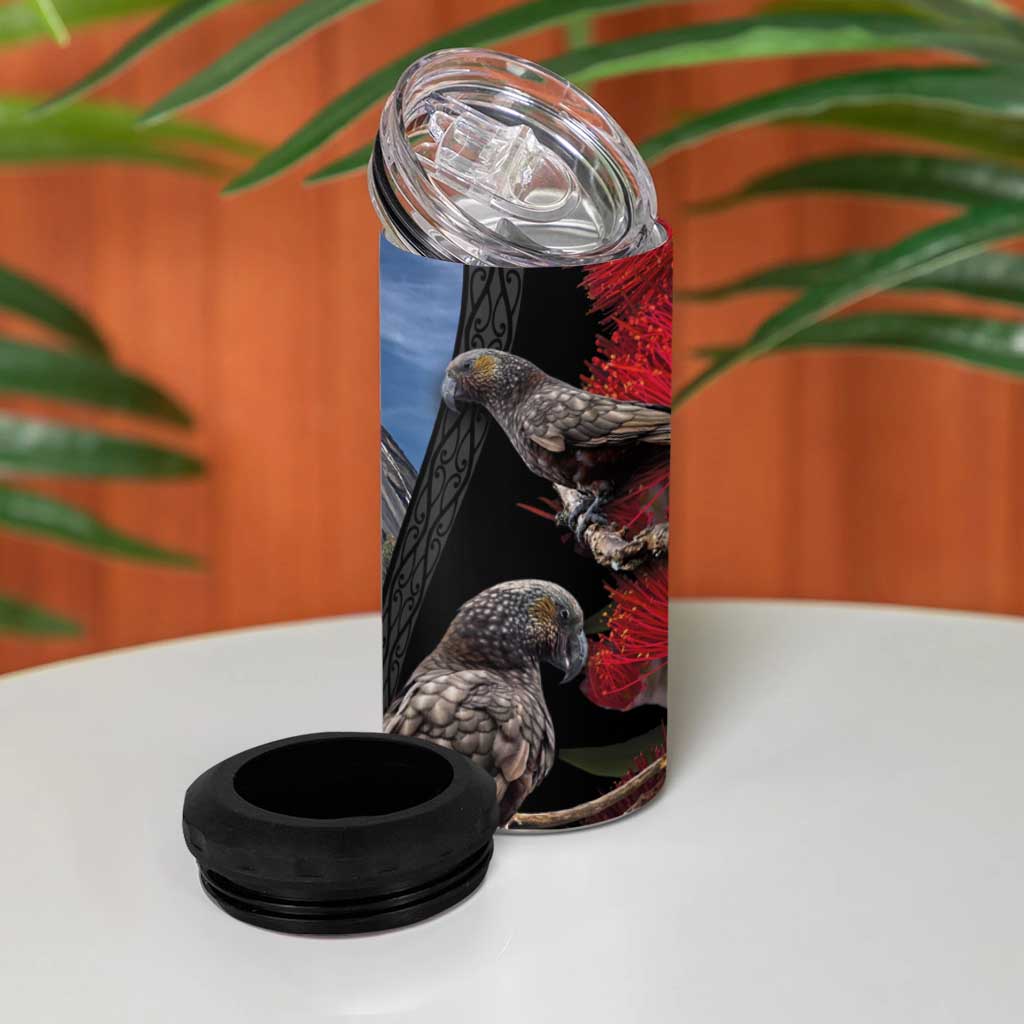 New Zealand Kea And Pohutukawa 4 in 1 Can Cooler Tumbler With The Mountain Landscape LT03 - Polynesian Pride