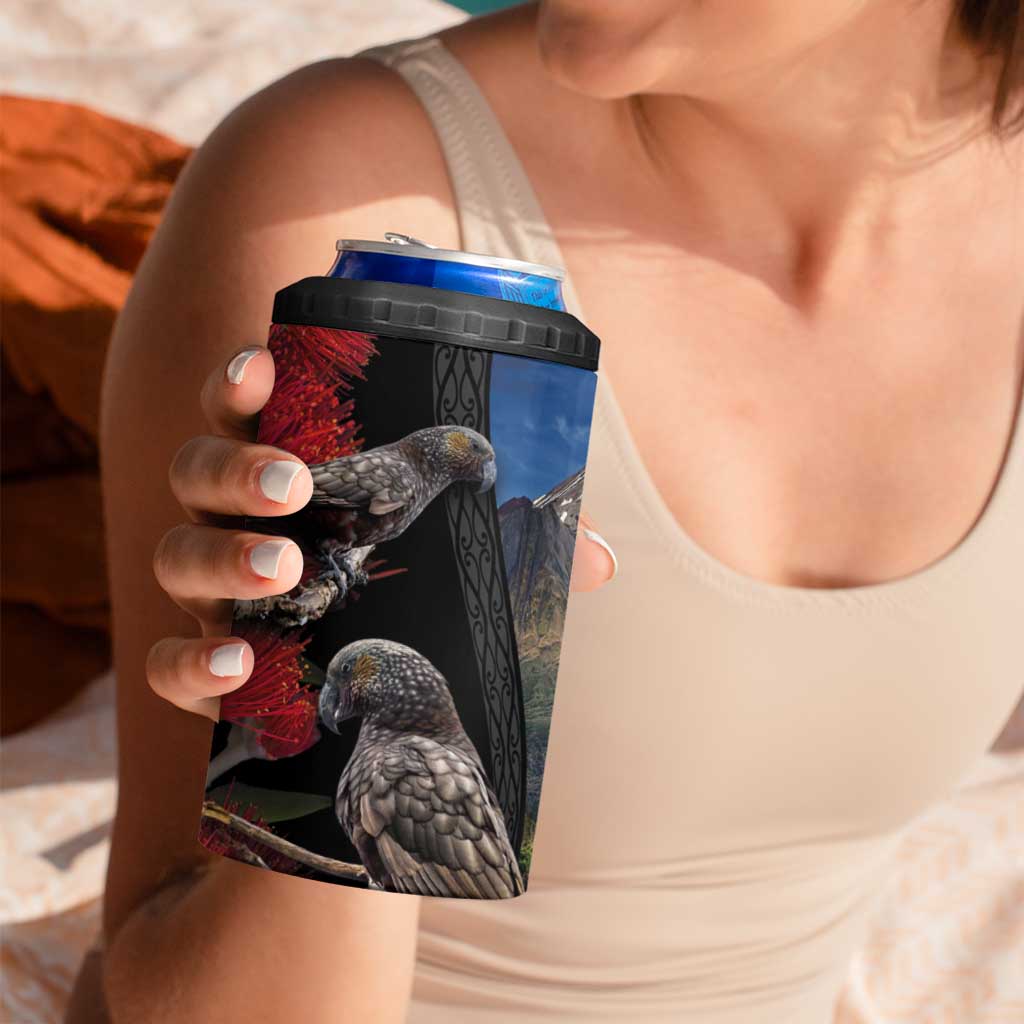 New Zealand Kea And Pohutukawa 4 in 1 Can Cooler Tumbler With The Mountain Landscape LT03 - Polynesian Pride