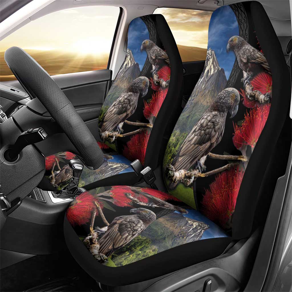 New Zealand Kea And Pohutukawa Car Seat Cover With The Mountain Landscape LT03 - Polynesian Pride