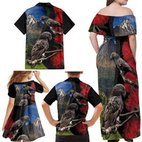 New Zealand Kea And Pohutukawa Family Matching Off Shoulder Maxi Dress and Hawaiian Shirt With The Mountain Landscape LT03 - Polynesian Pride