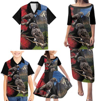 New Zealand Kea And Pohutukawa Family Matching Puletasi and Hawaiian Shirt With The Mountain Landscape LT03 - Polynesian Pride