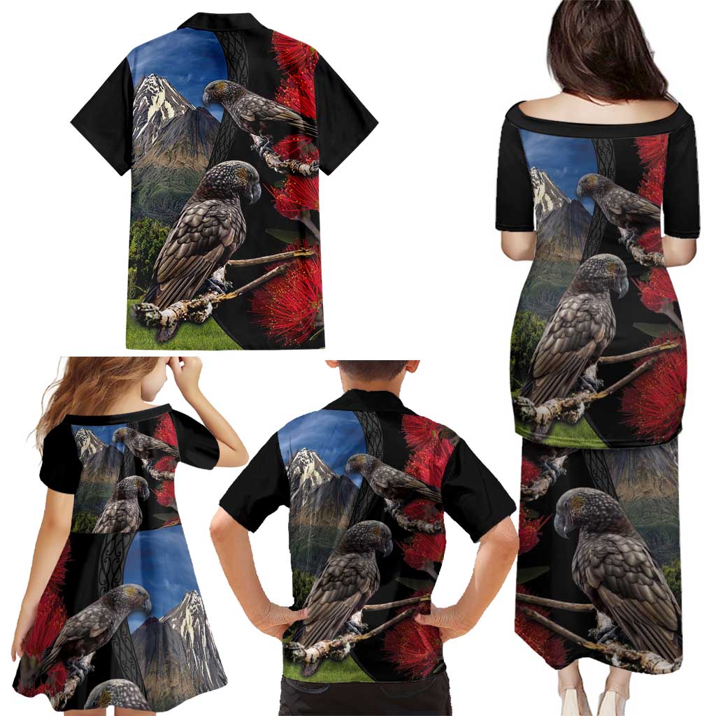 New Zealand Kea And Pohutukawa Family Matching Puletasi and Hawaiian Shirt With The Mountain Landscape LT03 - Polynesian Pride