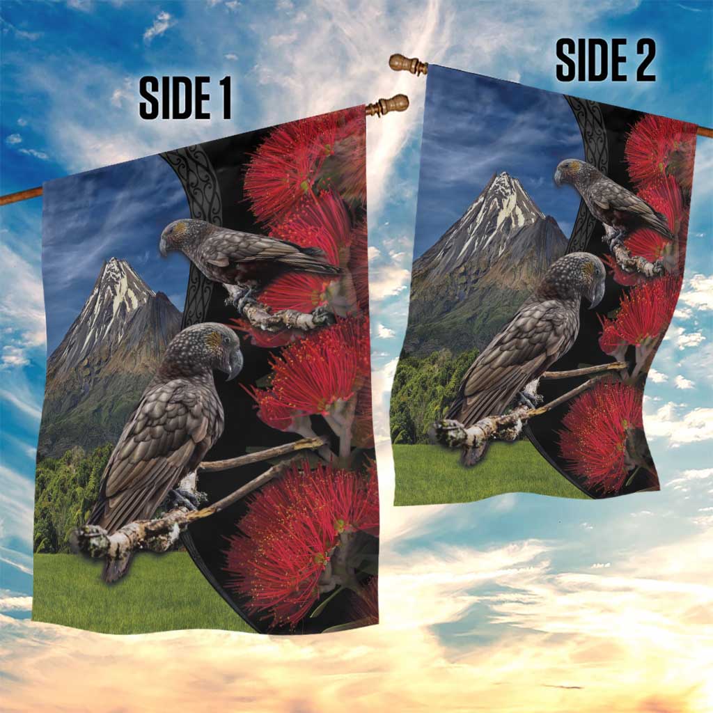 New Zealand Kea And Pohutukawa Garden Flag With The Mountain Landscape LT03 - Polynesian Pride