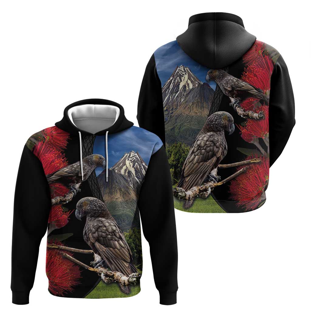 New Zealand Kea And Pohutukawa Hoodie With The Mountain Landscape LT03 - Polynesian Pride
