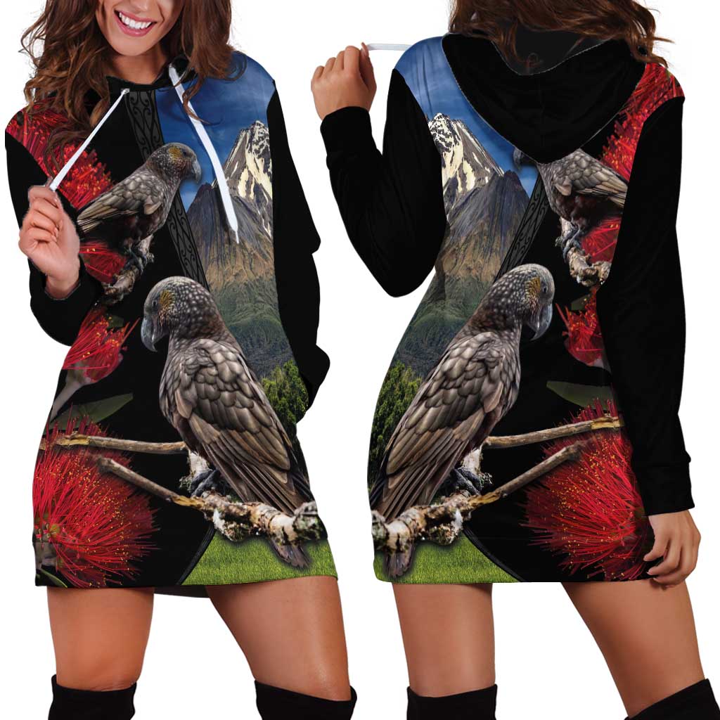 New Zealand Kea And Pohutukawa Hoodie Dress With The Mountain Landscape LT03 - Polynesian Pride