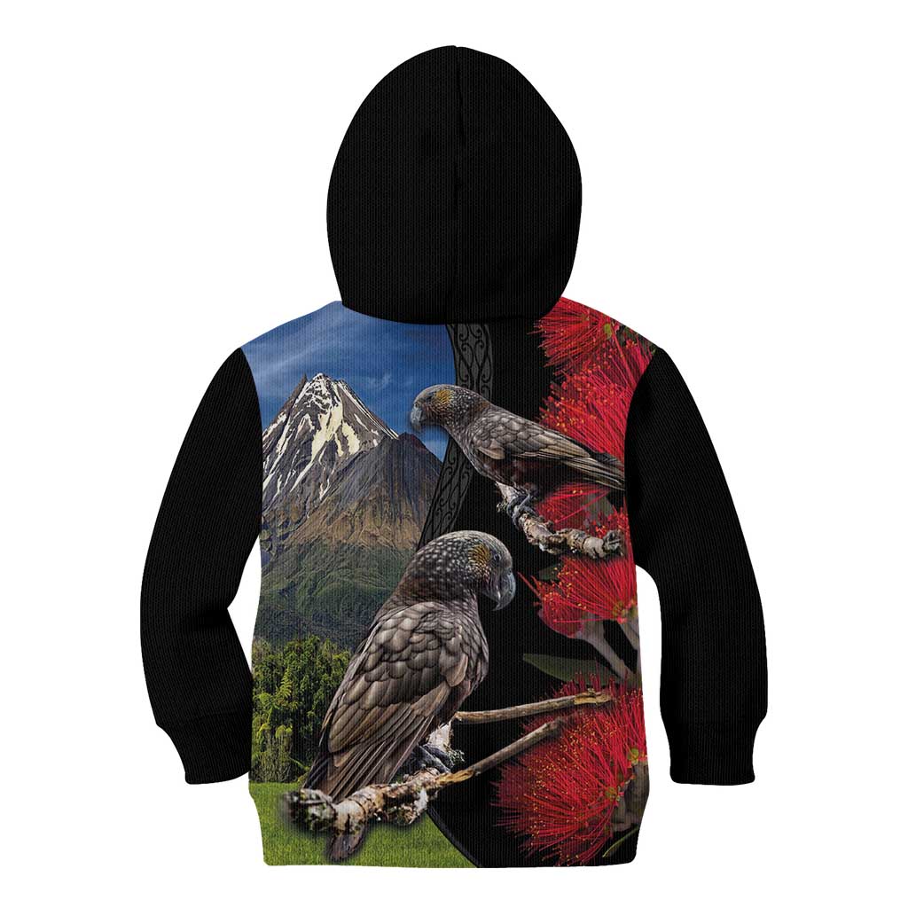 New Zealand Kea And Pohutukawa Kid Hoodie With The Mountain Landscape LT03 - Polynesian Pride
