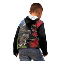New Zealand Kea And Pohutukawa Kid Hoodie With The Mountain Landscape LT03 - Polynesian Pride