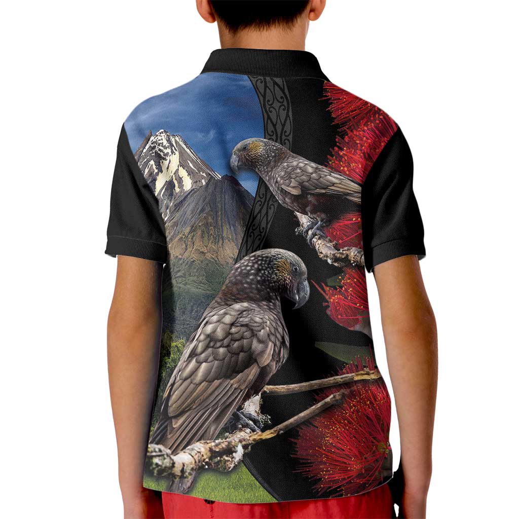 New Zealand Kea And Pohutukawa Kid Polo Shirt With The Mountain Landscape LT03 - Polynesian Pride